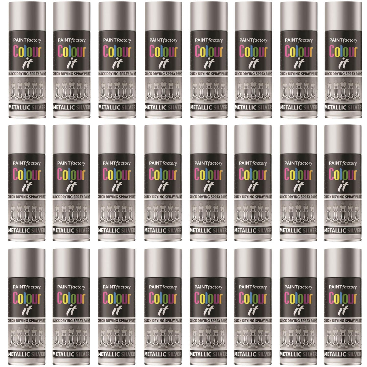 24X - Paint Factory Metallic Silver Spray Paint 200ml