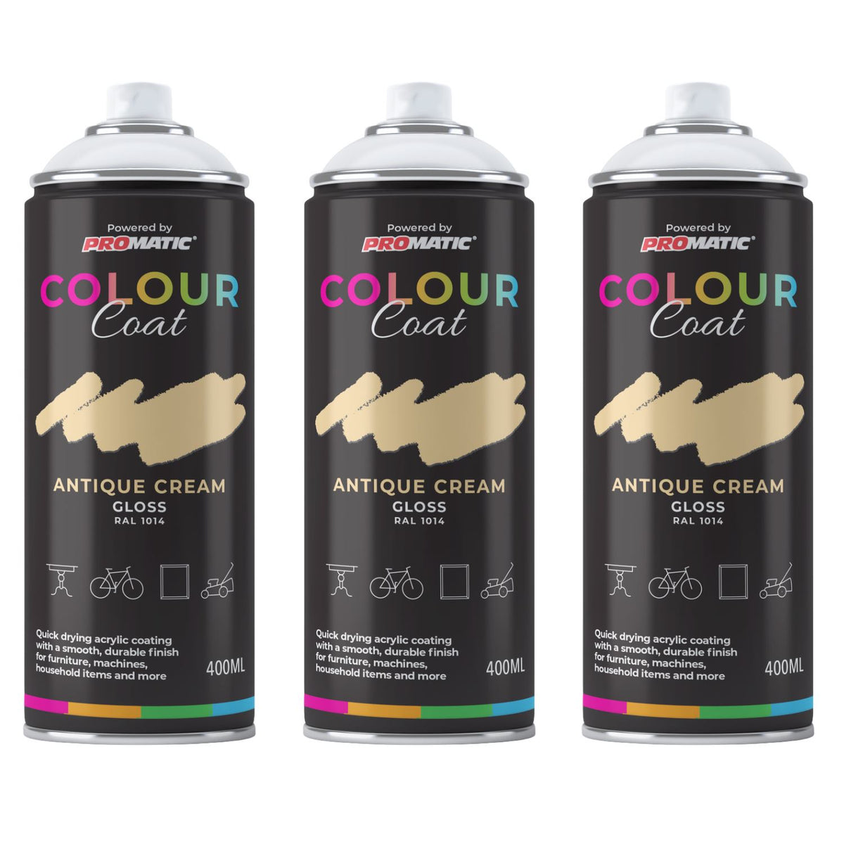 3X Antique Cream RAL 1014 Gloss Spray Paint 400ml