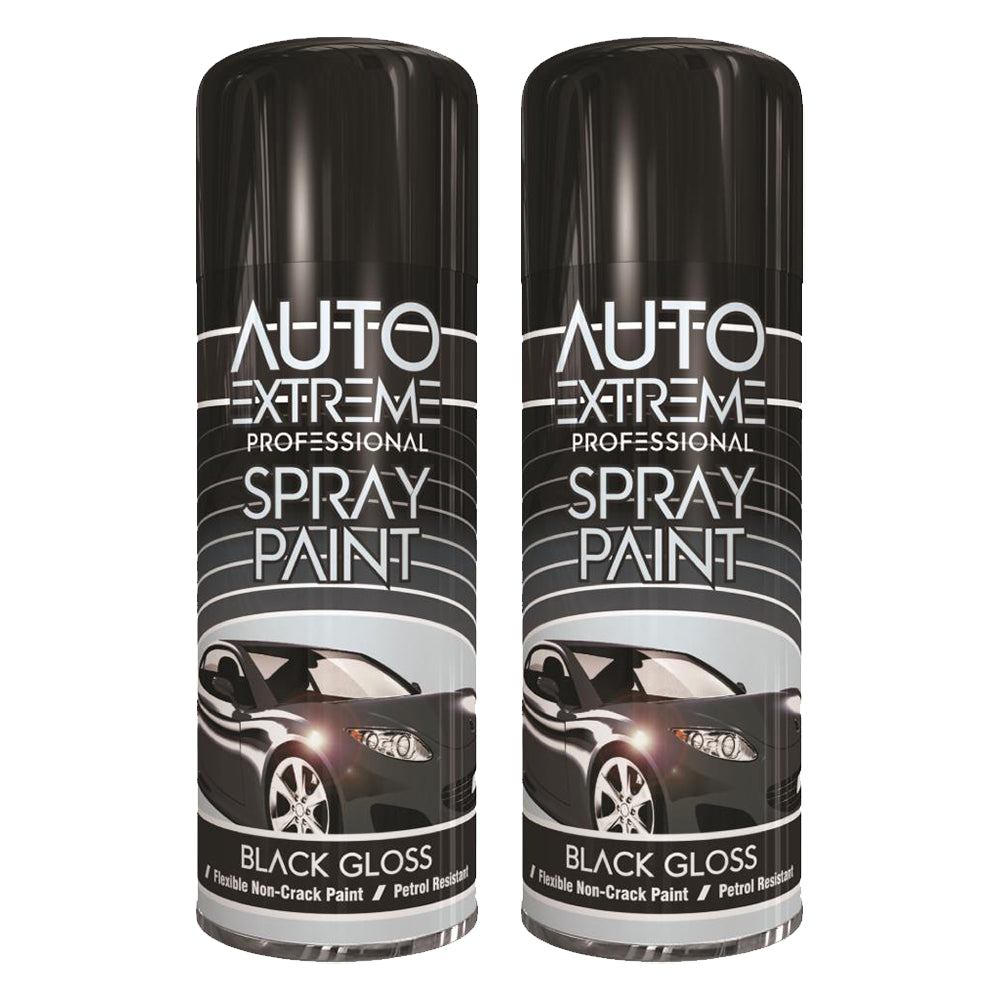 2X Auto Extreme Black Gloss Spray Paint 400ml Spray Paint