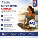 Brits Vita Magnesium Citrate 740mg 60 Capsules Super Strong Effective Vegan - UK