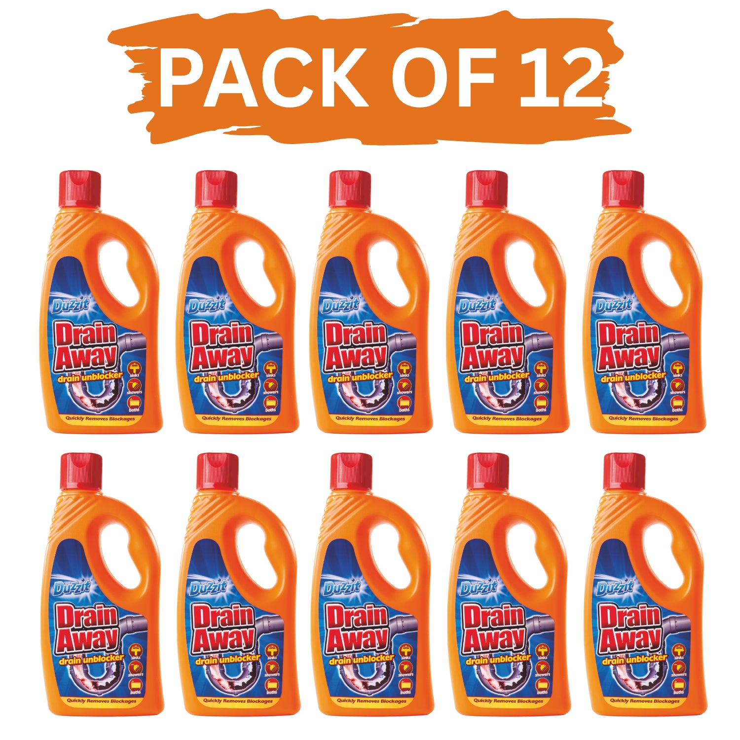 Pack of 12 Drain Away Cleaner Bottles for Effective Clog Removal and Drain Maintenance
