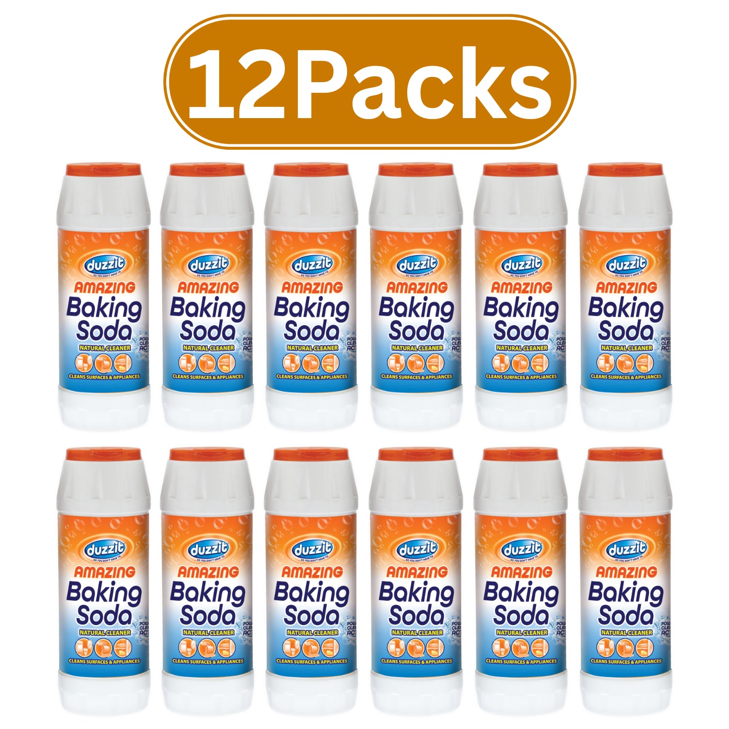 Duzzit baking soda cleaning powder in a 12 pack for effective cleaning and odour removal