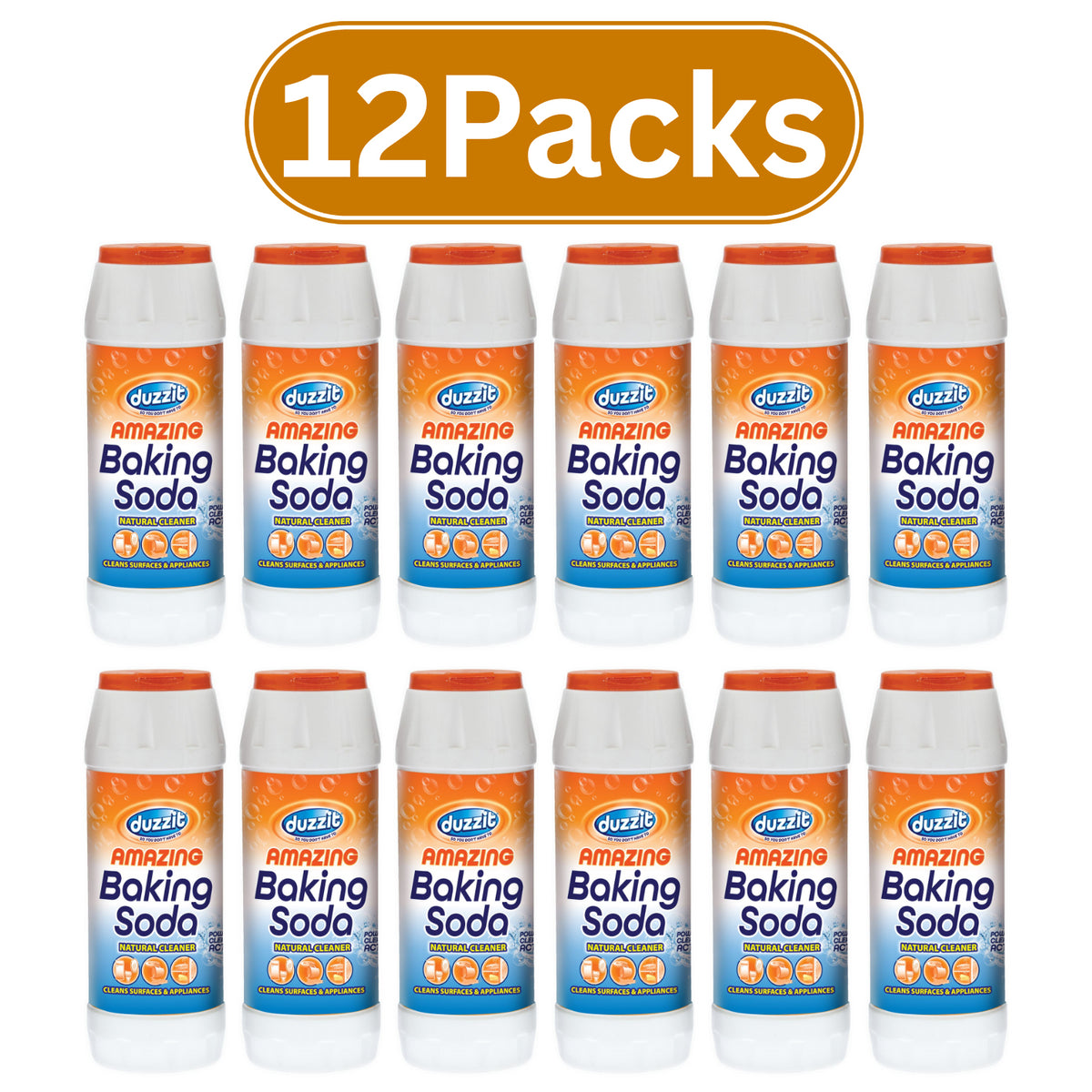 Duzzit baking soda cleaning powder in a 12 pack for effective cleaning and odour removal