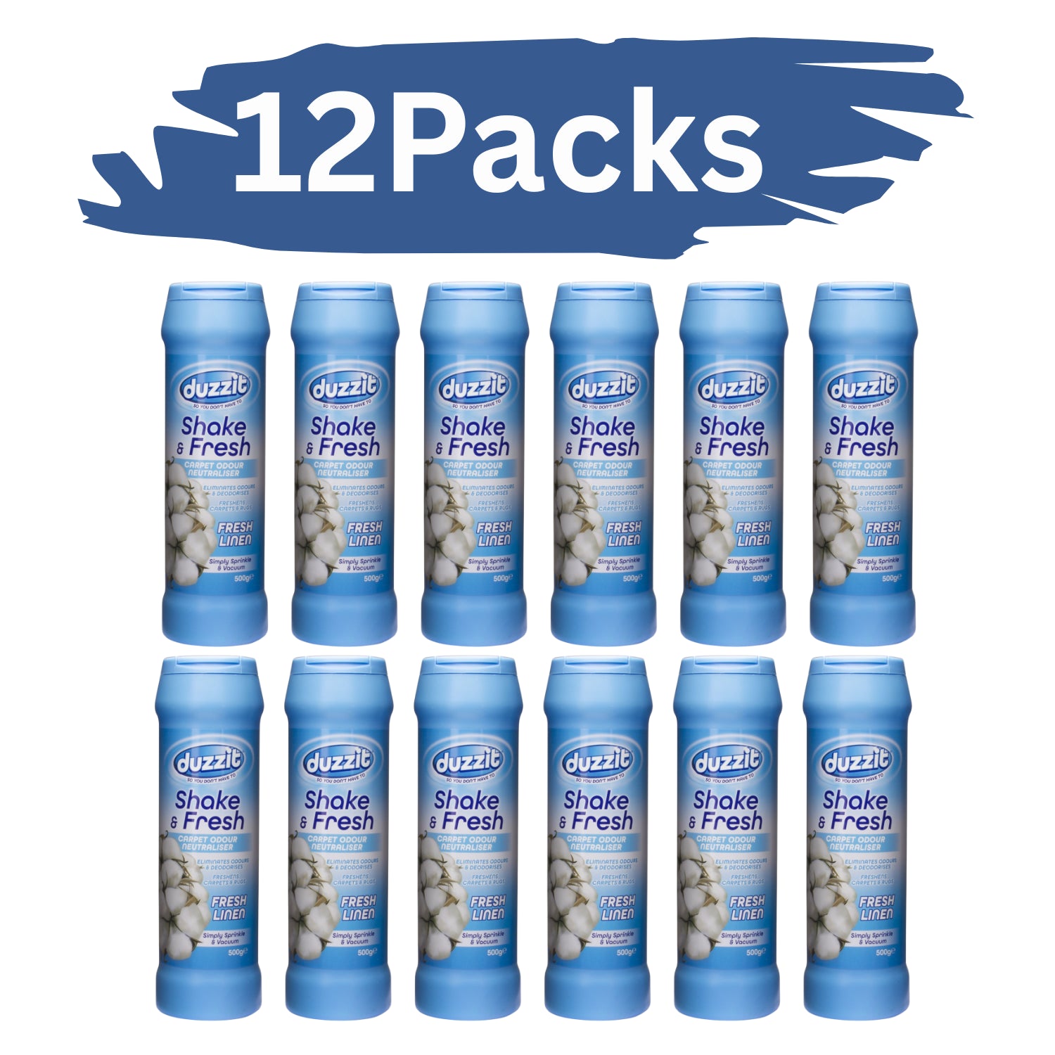 Duzzit Shake & Fresh Carpet Odour Neutraliser Fresh Linen, 12 pack for eliminating carpet odours