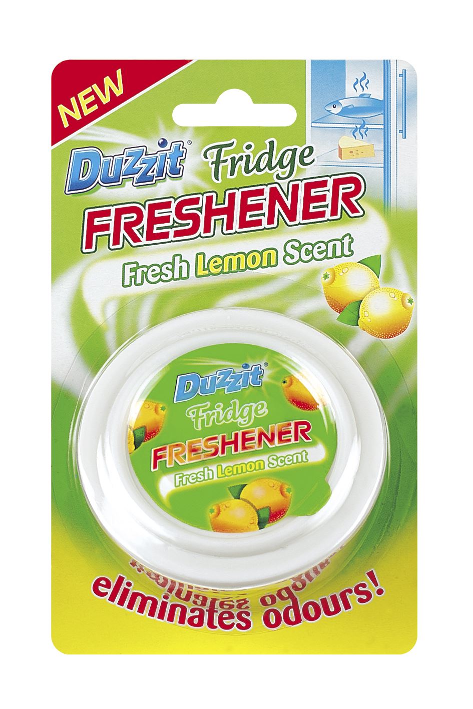 Duzzit lemon fridge freshener pack in fresh lemon scent for eliminating odours in refrigerators
