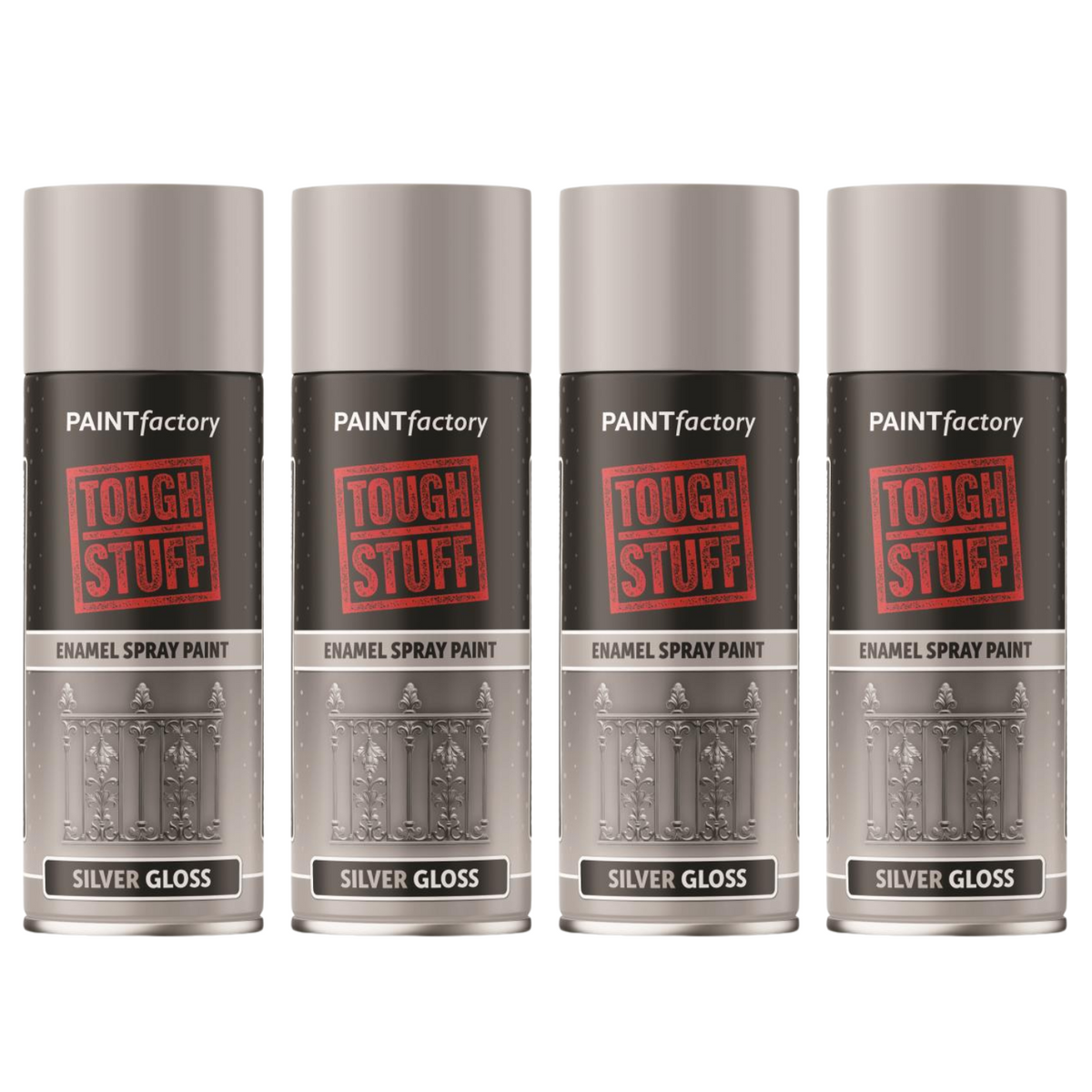 4X Paint Factory Tough Stuff Enamel Silver Gloss 400ml