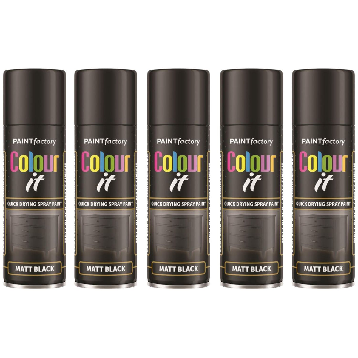 5X Paint Factory Black Matt Spray Paint 250ml