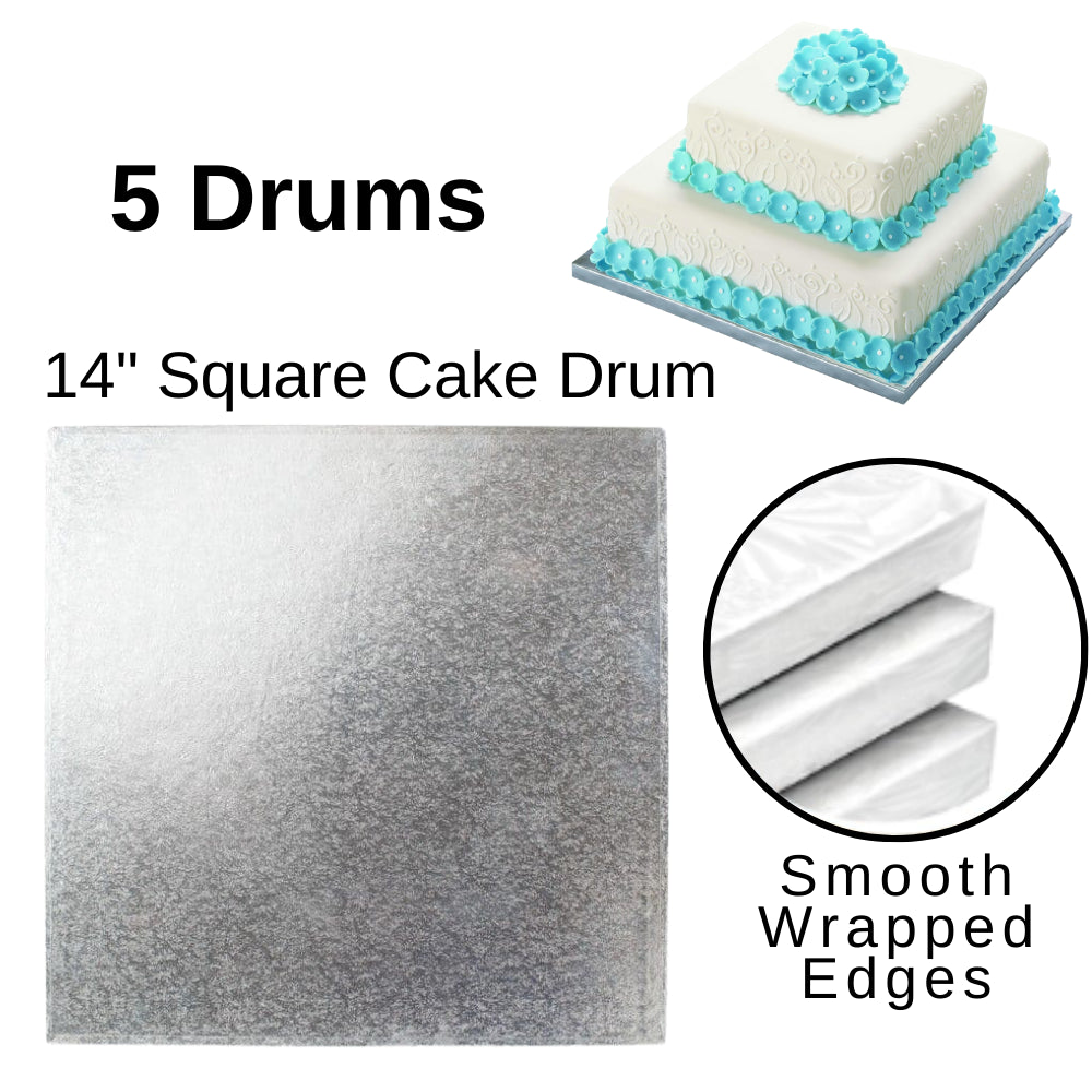 5 Boards - 14" Square Cake Drums - Silver Cake Drum