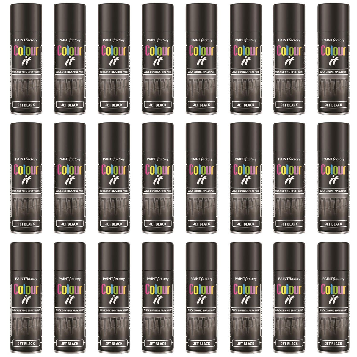 24X - Paint Factory Black Gloss Spray Paint 250ml