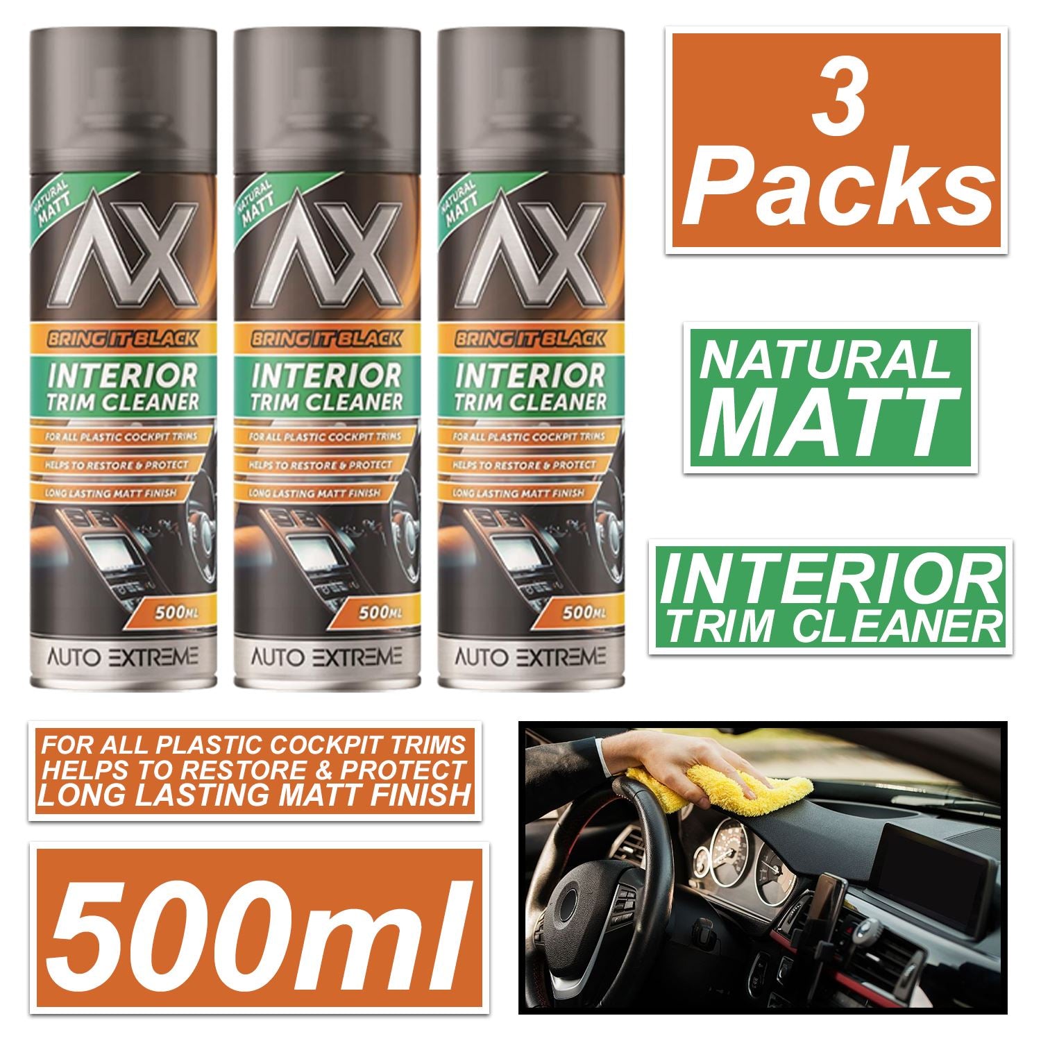 3X - Bring it Black Matt Interior Trim Cleaner Spray 500ml Spray Paint