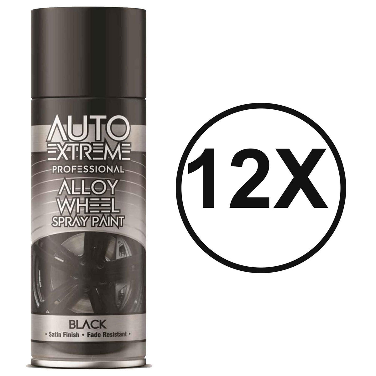 12X Auto Extreme Black Alloy Wheel Spray Paint 300ml
