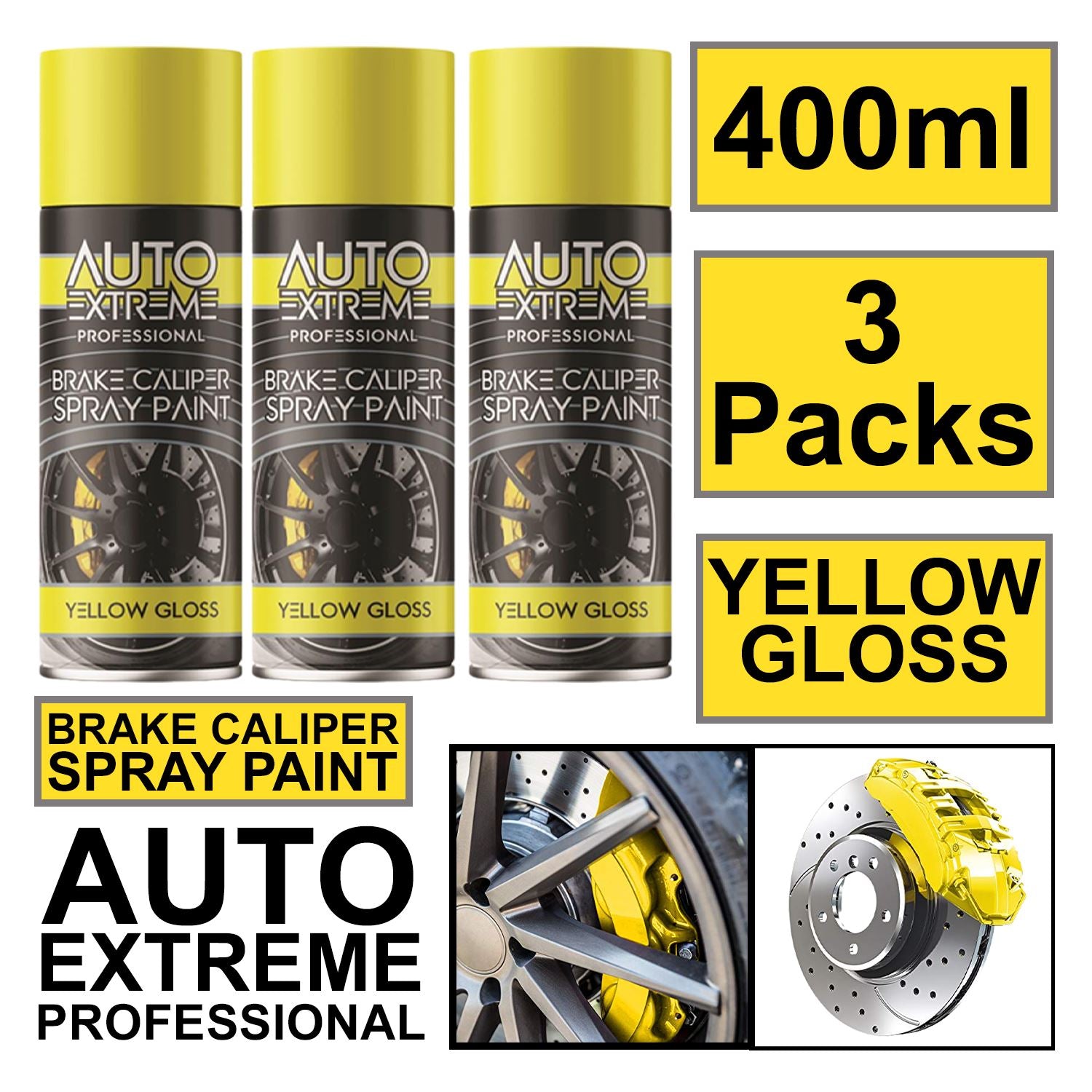 3X - Break Caliper Yellow Gloss Spray Paint 400ml Spray Paint
