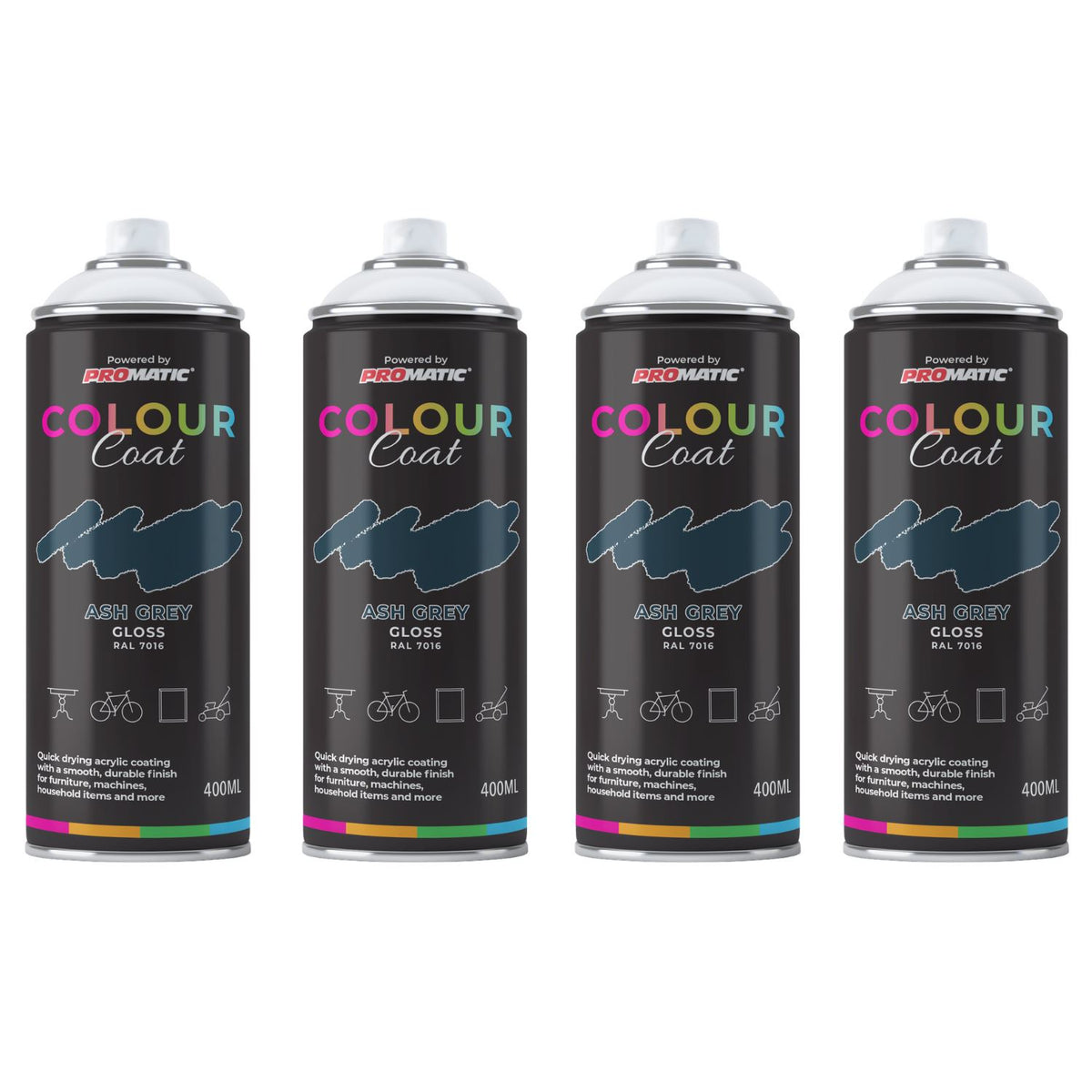 4X Ash Grey RAL 7016 Gloss Spray Paint 400ml