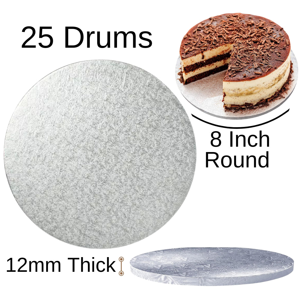 25 Boards - 8" Round Cake Drums - Silver Cake Drum