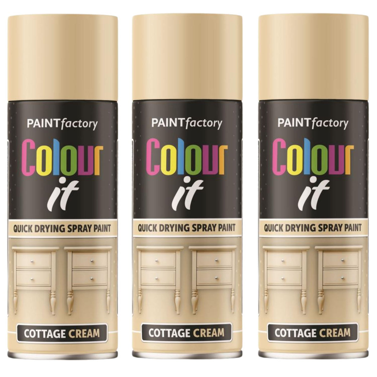 3X Paint Factory Cottage Cream Gloss Spray Paint 400ml