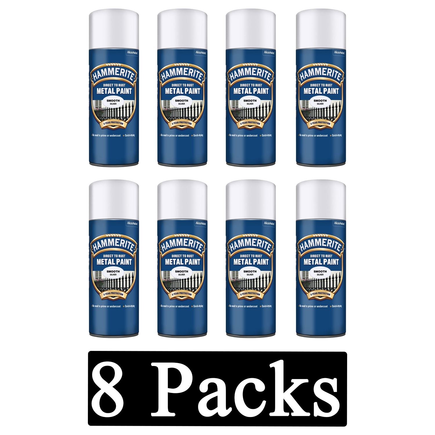 8X Hammerite Smooth Silver Spray Paint 400ml Spray Paint