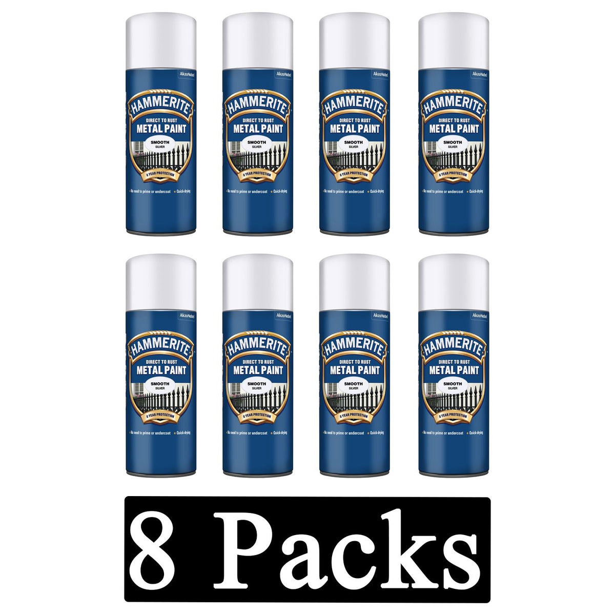 8X Hammerite Smooth Silver Spray Paint 400ml Spray Paint