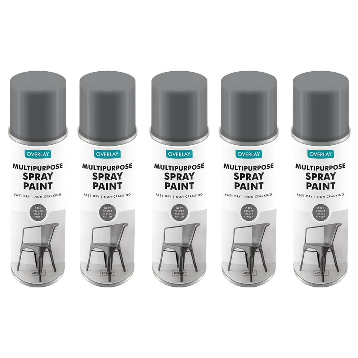5X Overlay Grey Primer Matt Auto Professional Spray Paint 400ml