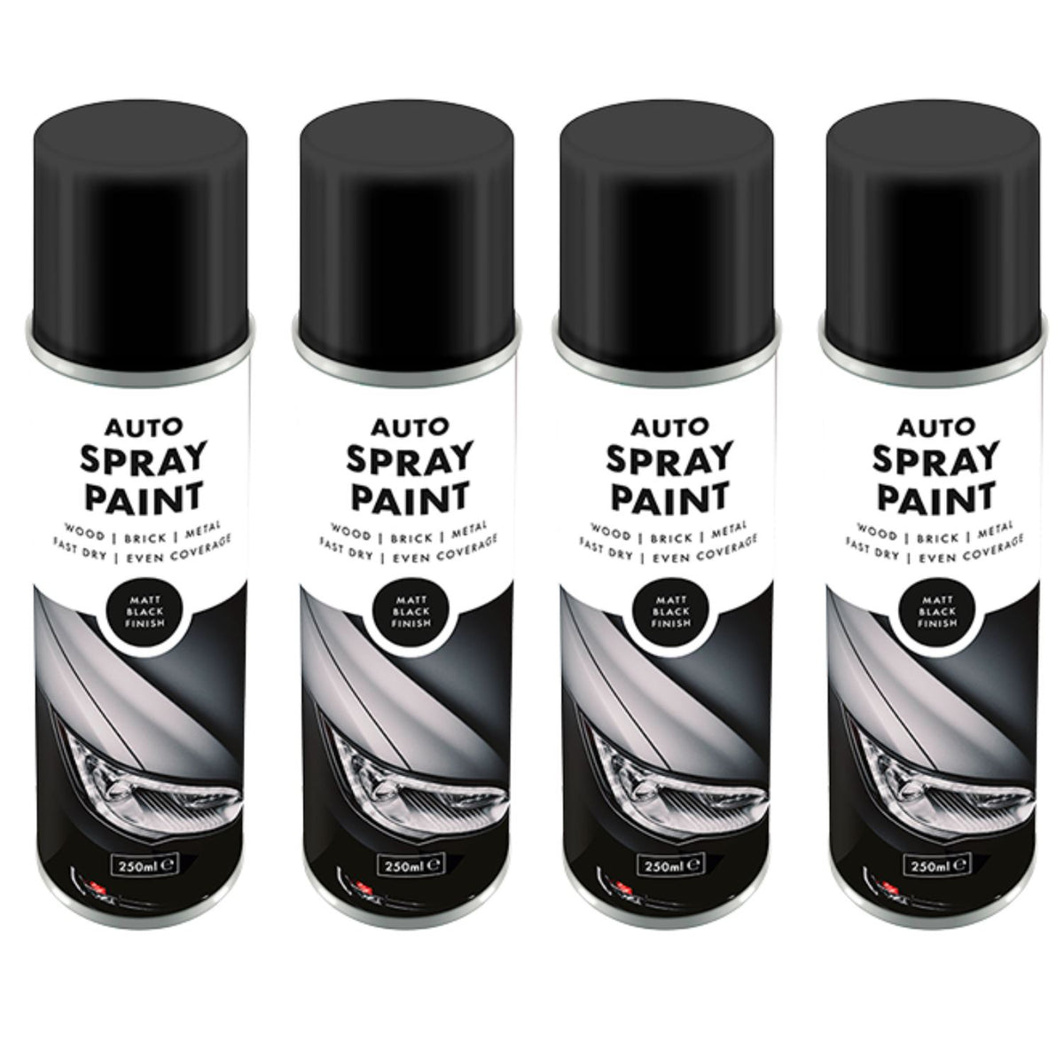 4X Overlay Matt Black Auto Professional Spray Paint 250ml