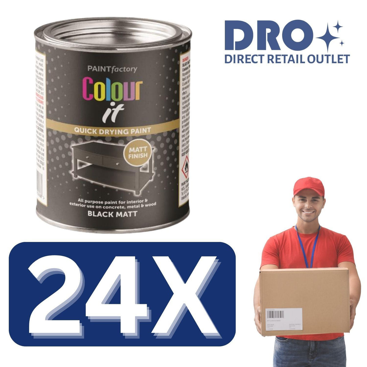 24X - Paint Factory Black Matt Tin Paint 300ml