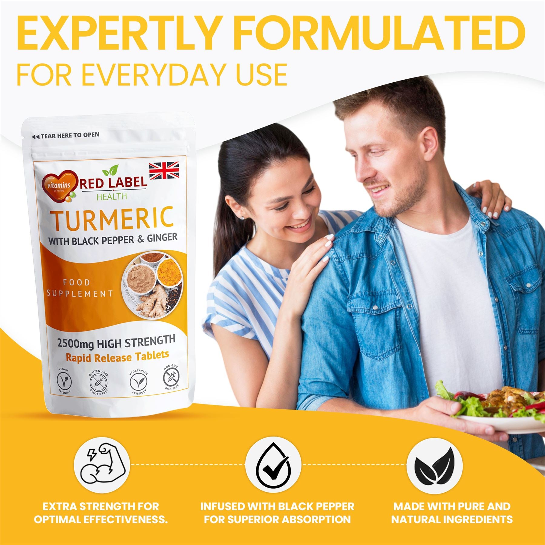 Turmeric with Black Pepper & Ginger 120 Tablets - 2620mg Turmeric
