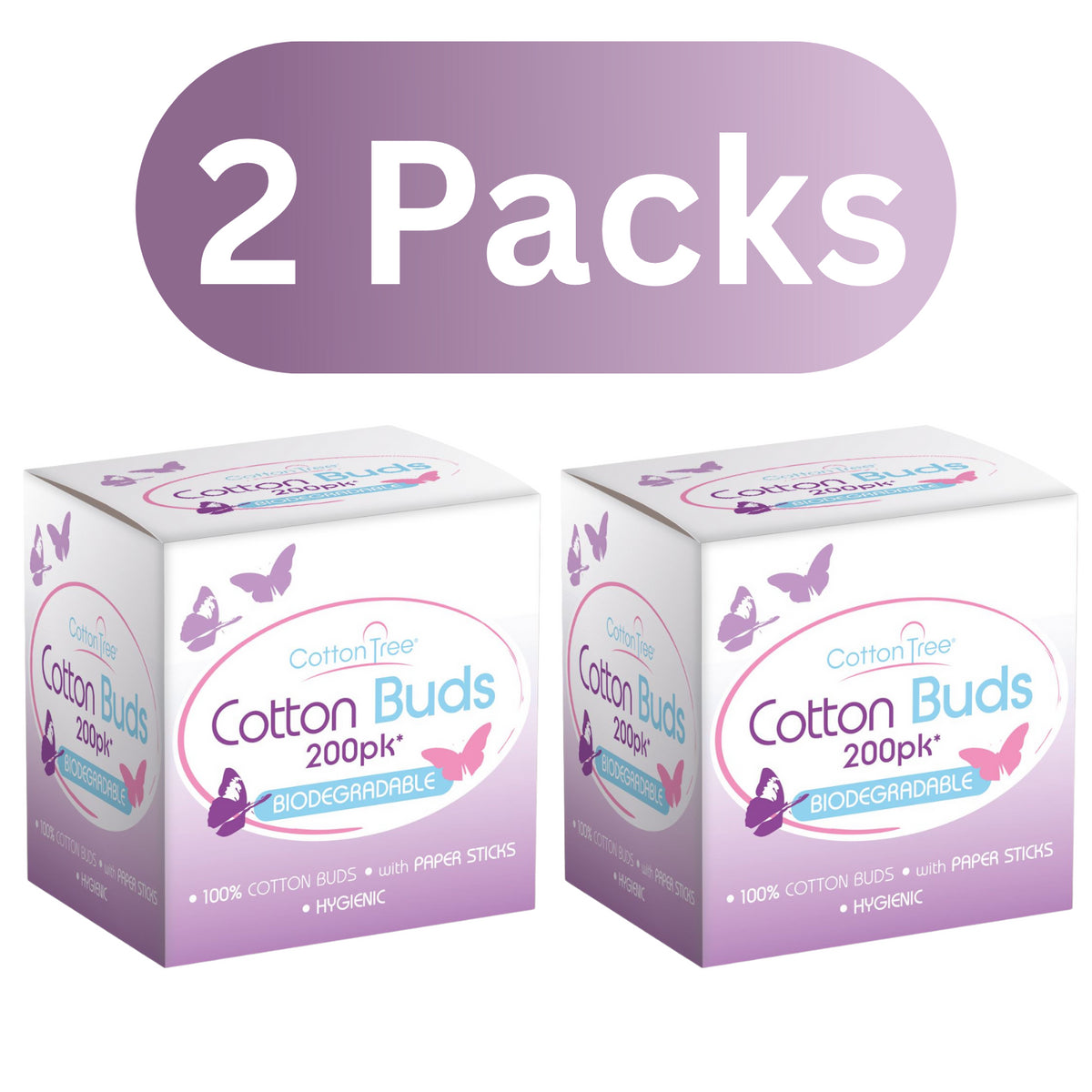 2X Cotton Tree Cotton Buds Biodegradable  200 Pack