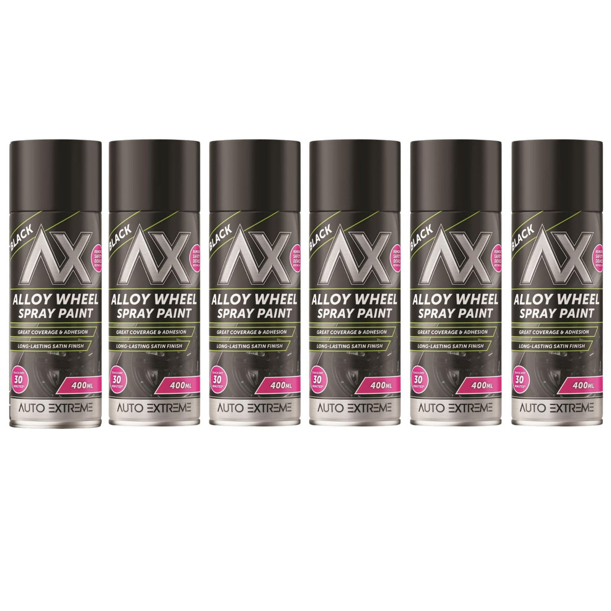 6X Auto Extreme Black Alloy Wheel Spray Paint 400ml