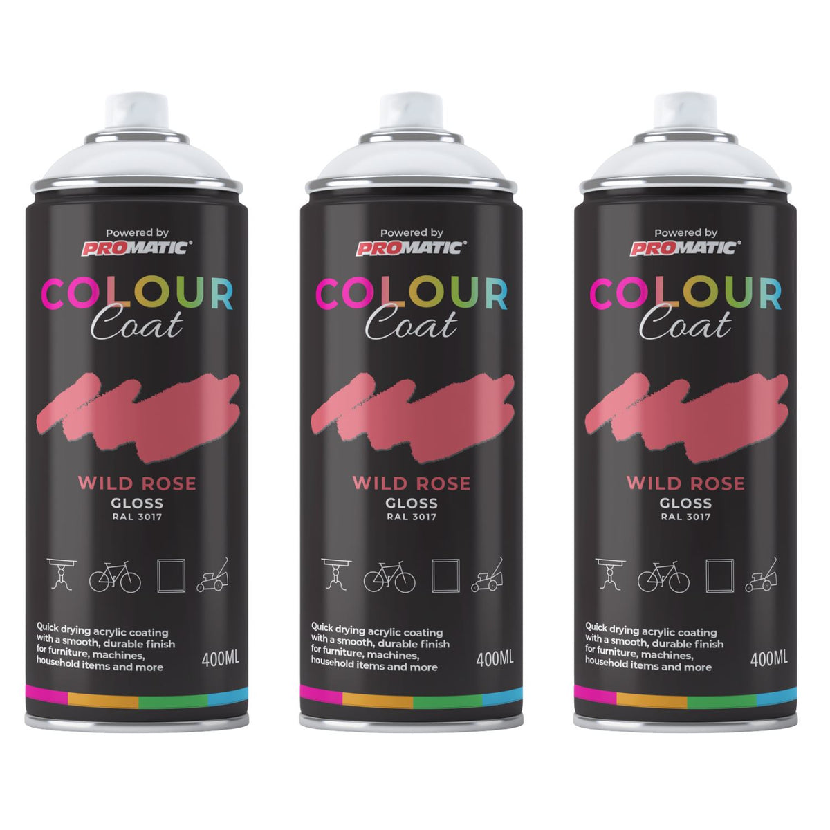 3X Wild Rose RAL 3017 Gloss Spray Paint 400ml