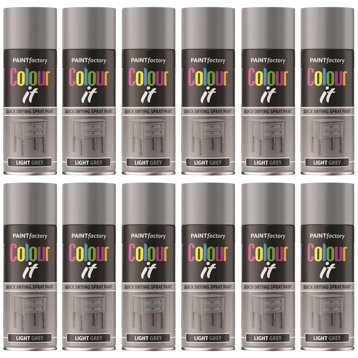 12X Paint Factory Light Grey Gloss Spray Paint 400ml