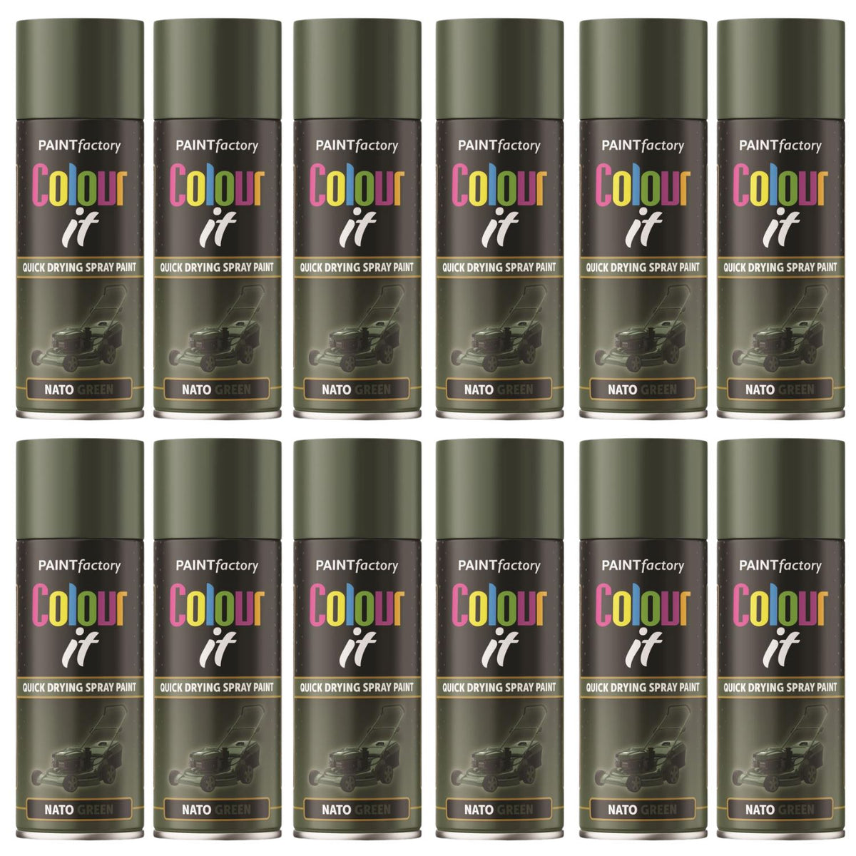 12X Paint Factory Nato Green Matt Spray Paint 400ml