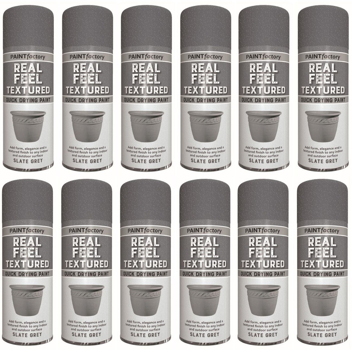 12X - Paint Factory Real Feel Grey 400ml Textured Spray Paint