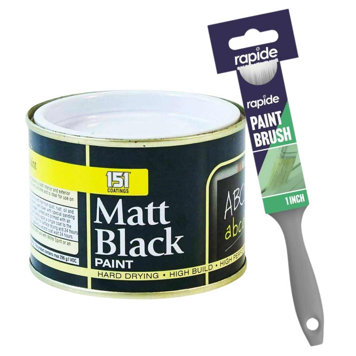 Matt Black Paint Tin 180ml With 1" Paint Brush Tin Paint