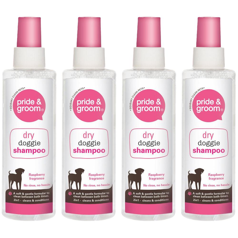 4X Pride & Groom Raspberry Dry Dog Shampoo 200ml Pet supplies