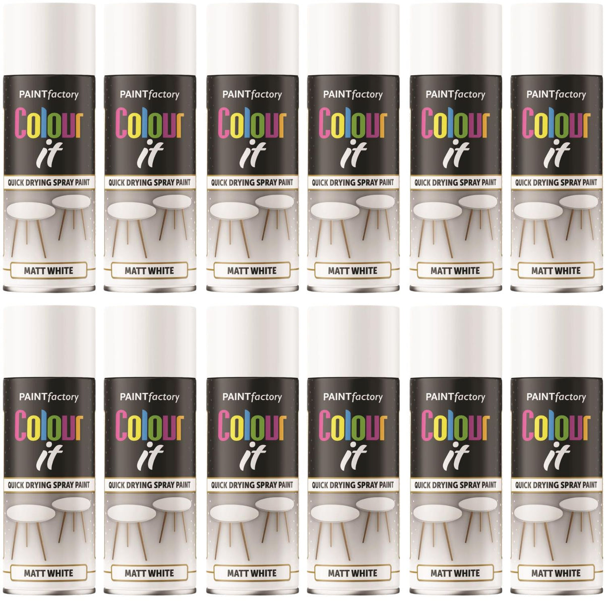 12X Paint Factory White Matt Spray Paint 400ml