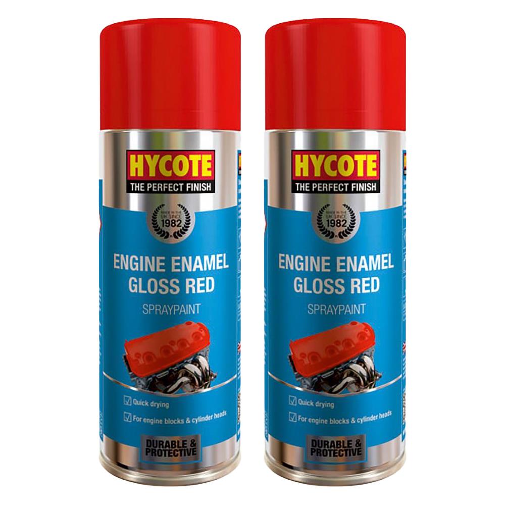 2X Hycote Engine Enamel Gloss Red Spray Paint 400ml
