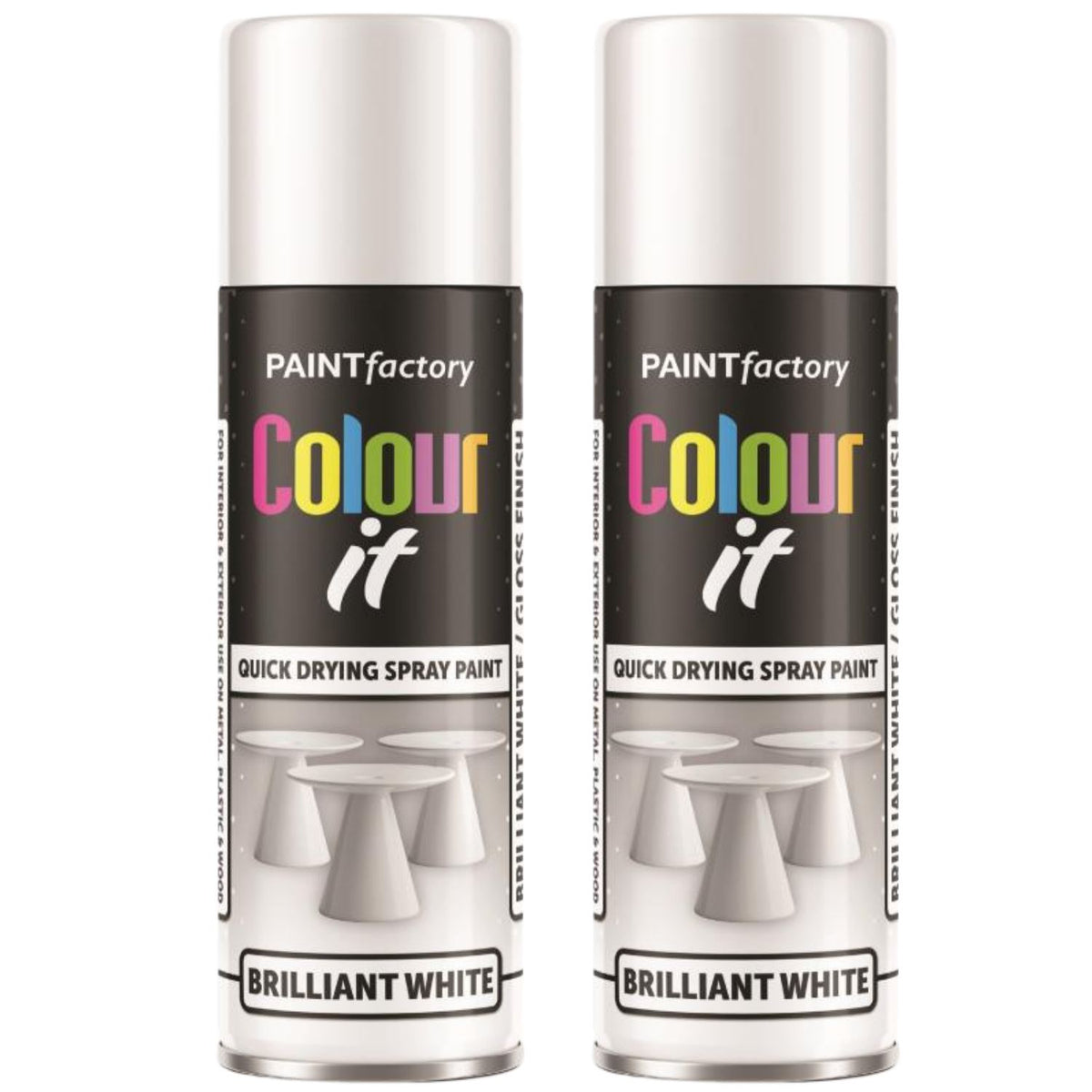 2X Paint Factory White Gloss Spray Paint 250ml