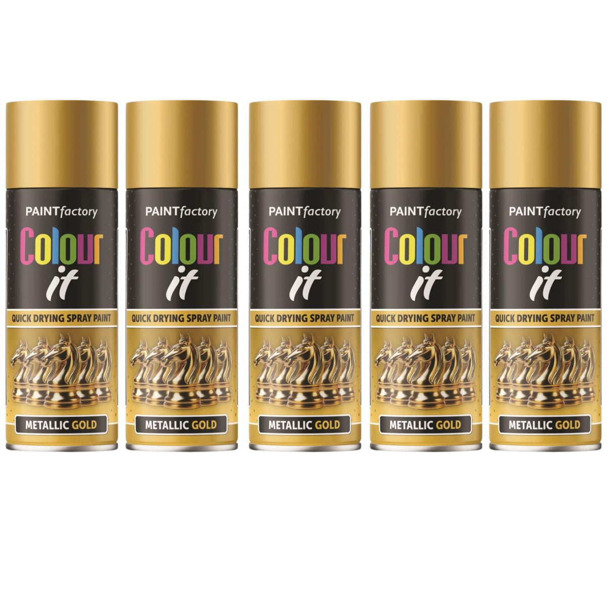 5X Paint Factory Gold Metallic Spray Paint 400ml