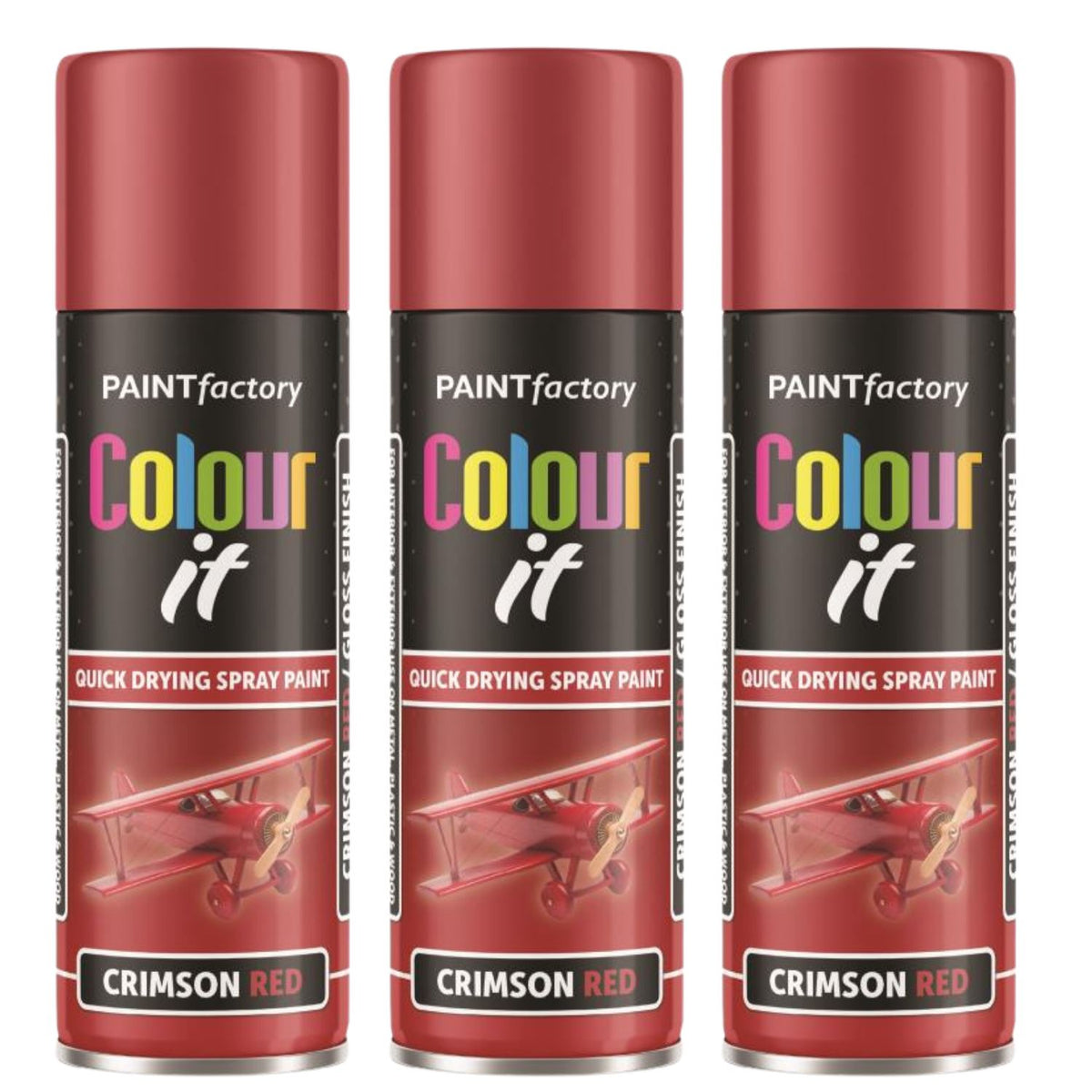 3X Paint Factory Crimson Red Gloss Spray Paint 250ml