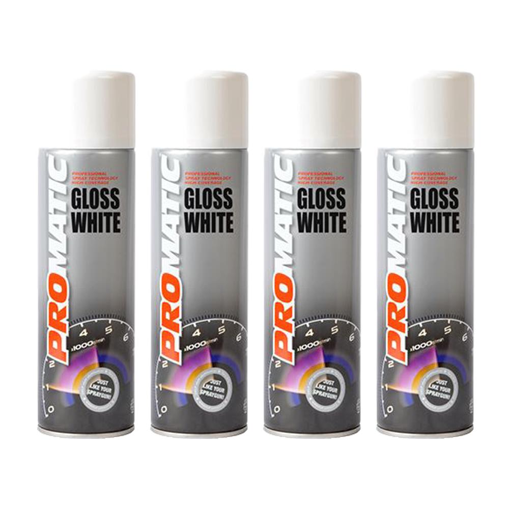 4X Promatic Gloss White Spray Paint 500ml