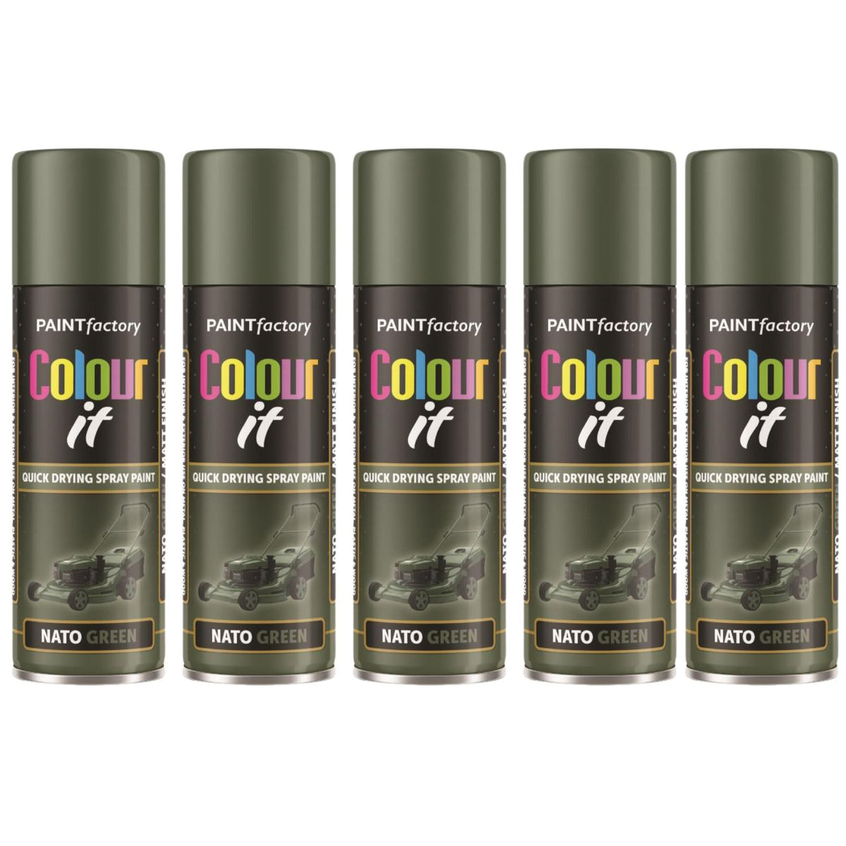 5X Paint Factory Nato Green Matt Spray Paint 250ml
