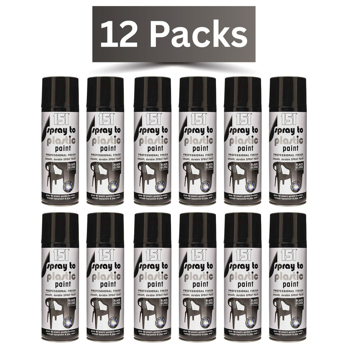 12X 151 Spray To Plastic Paint Black Gloss 400ml
