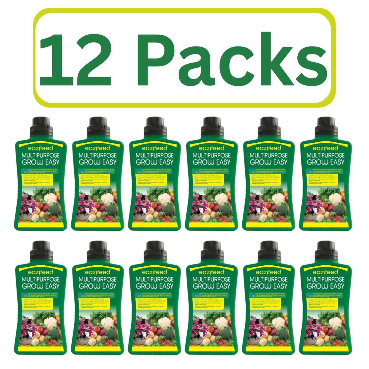 Pack of 12 bottles of multi purpose liquid plant food for healthy plant growth and vibrant blooms