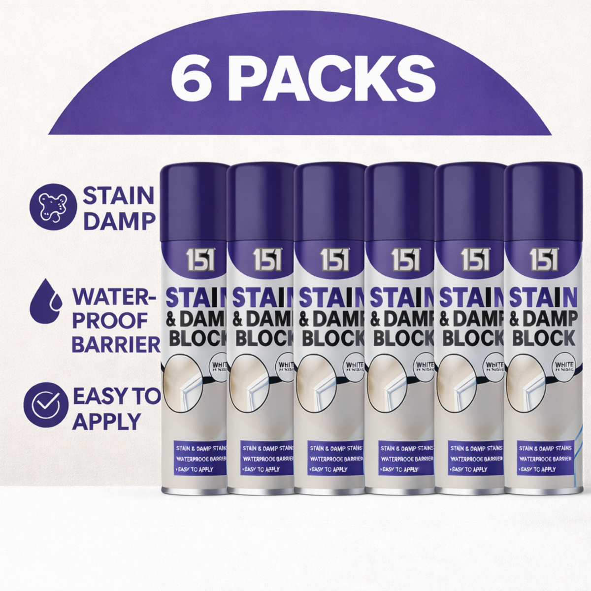 6X 151 Stain & Damp Block White Satin Finish 400ml