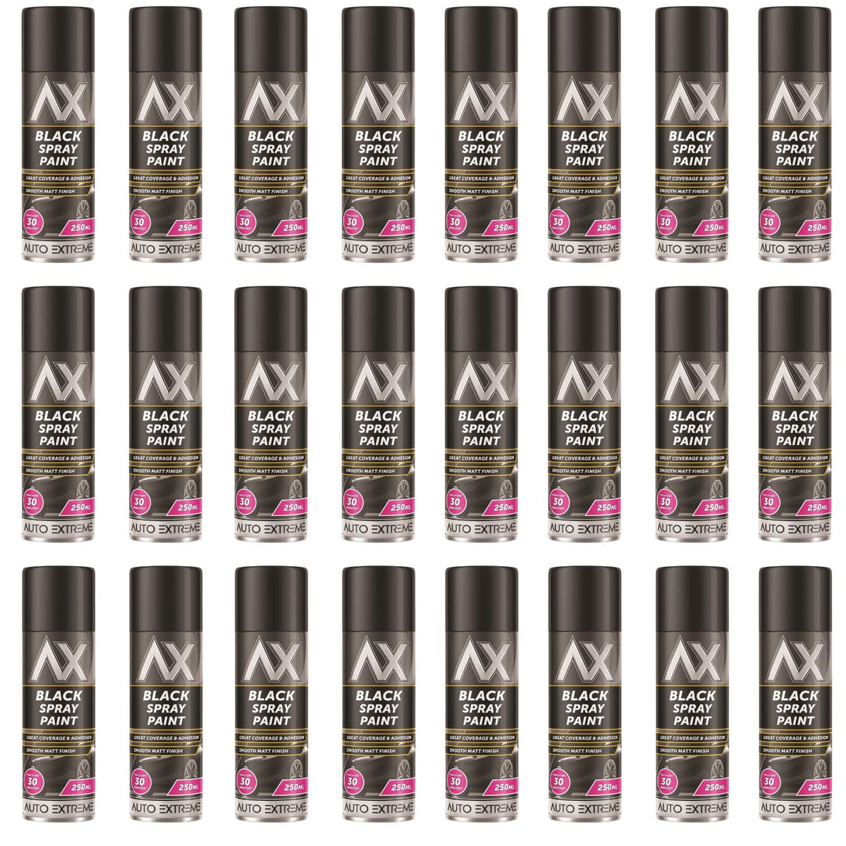 24X - Auto Extreme Black Matt Spray Paint 250ml