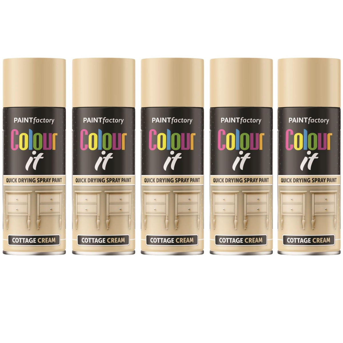 5X Paint Factory Cottage Cream Gloss Spray Paint 400ml