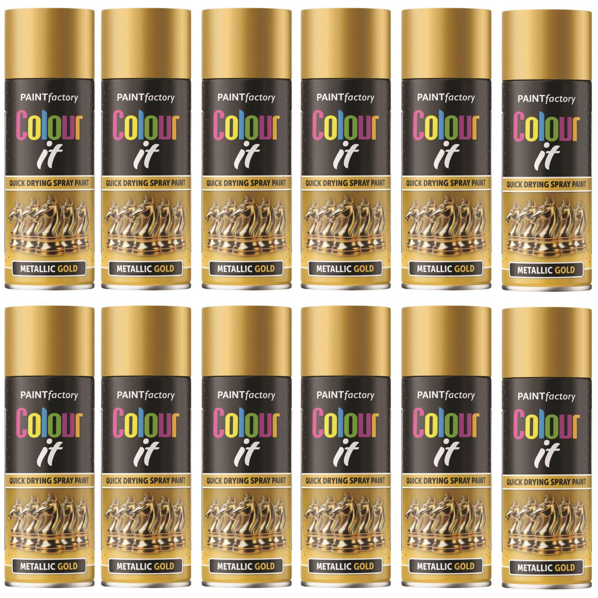 12X Paint Factory Gold Metallic Spray Paint 400ml