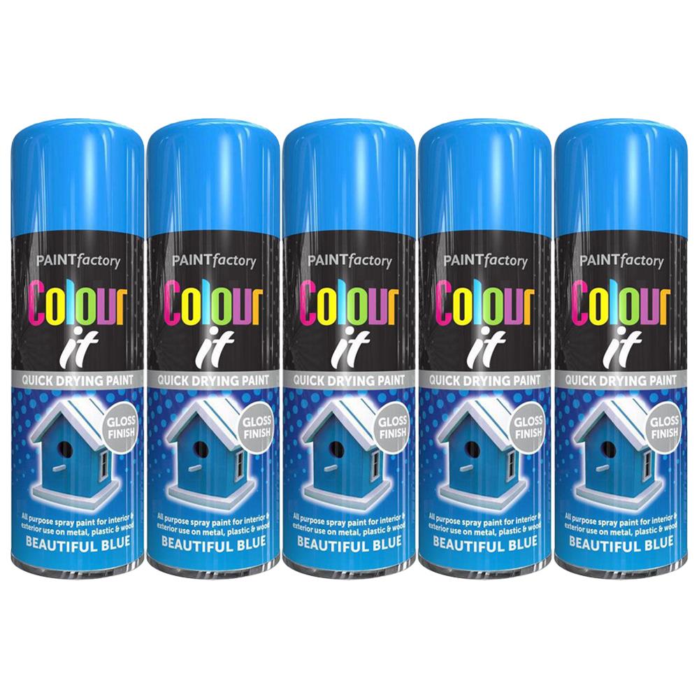 5X Paint Factory Beautiful Blue Gloss Spray Paint 250ml
