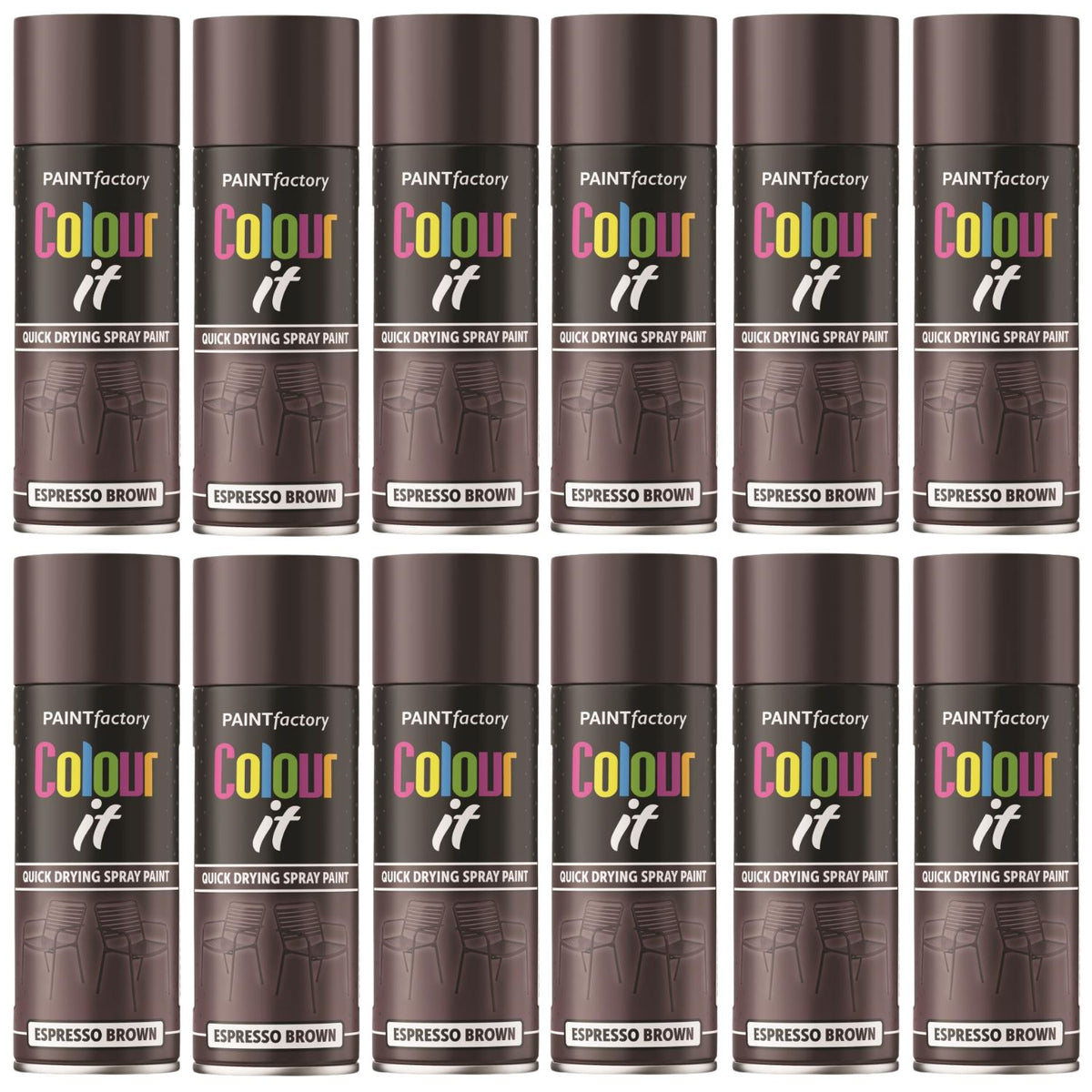 12X Paint Factory Espresso Brown Gloss Spray Paint 400ml