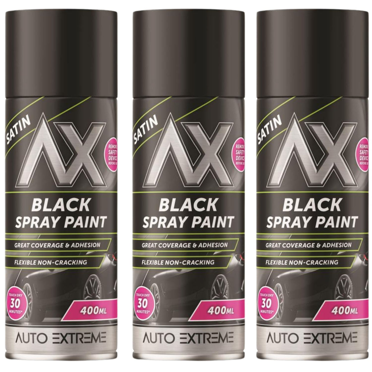 3X Auto Extreme Pro Satin Black Spray Paint 400ml