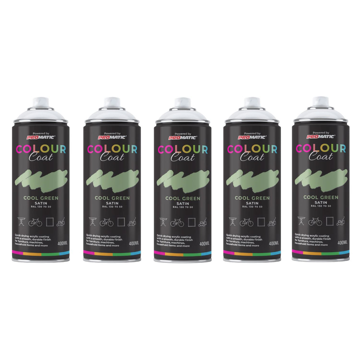 5X Cool Green RAL 130 70 50 Satin Spray Paint 400ml